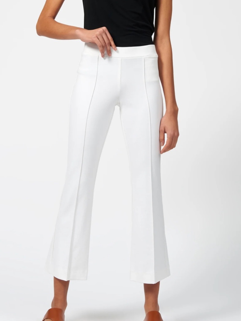 Kal Rieman Pintuck Cropped White Flare Pant with Front Seams